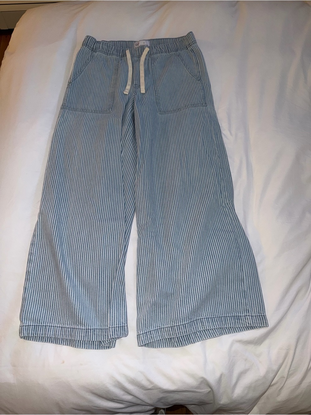 GAP Light Blue & White Pinstripe Wide Leg Jeans
